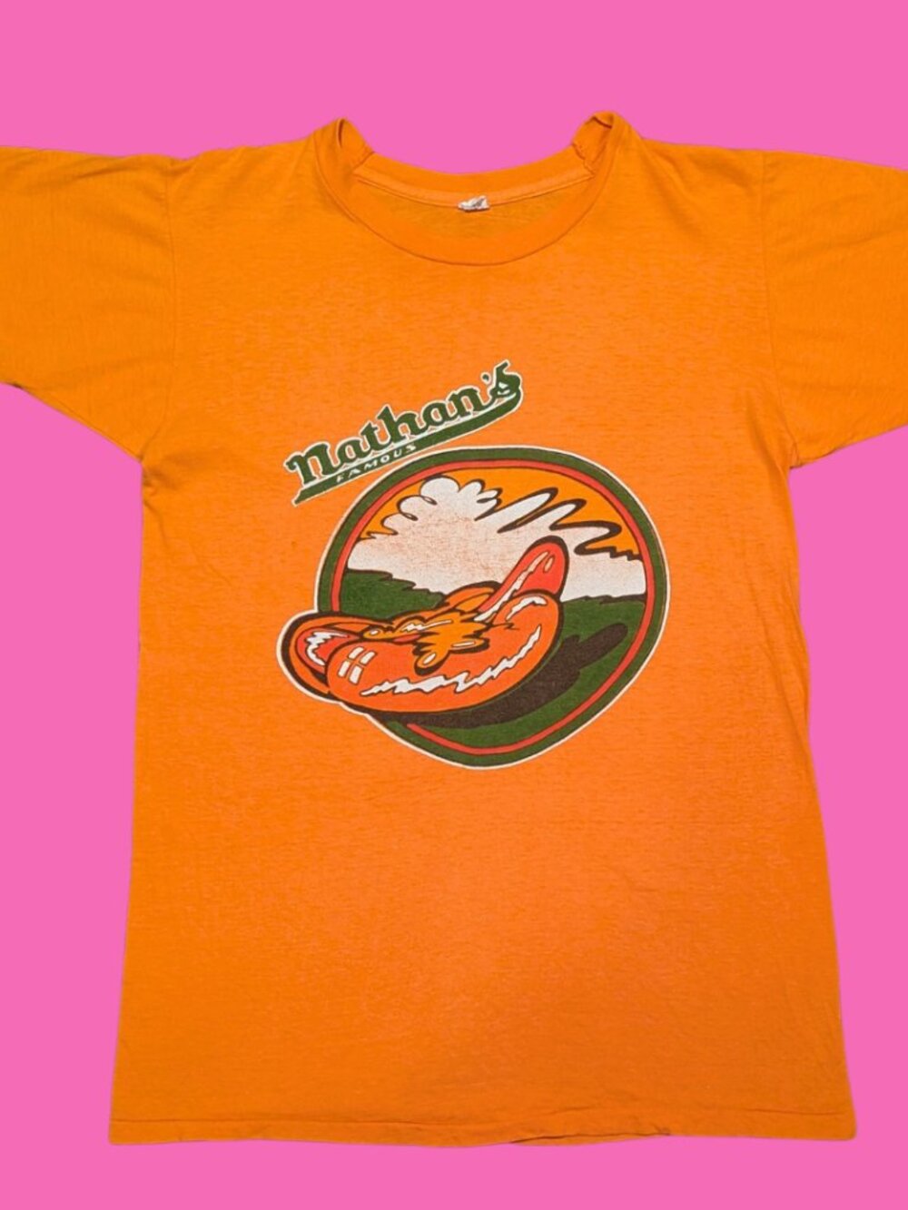 Vintage 1970's Nathan's Famous "Coney Island" Orange T-Shirt Size M